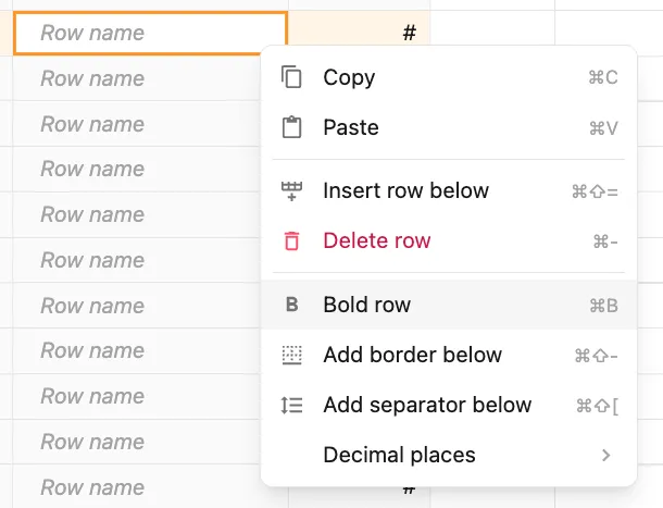 Row style menu